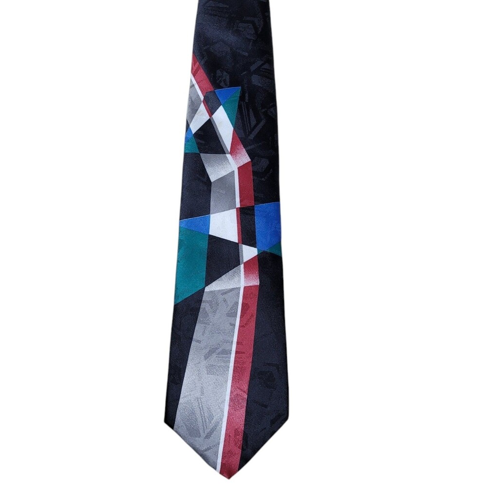 Signorcelli d'Italia Tie Red Gray Black Green Geometric Necktie USA 57" x 4"